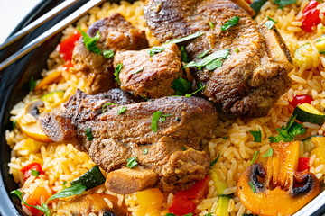 fried rice with vegetables and meat