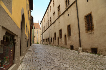 Empty streets of the old town of Rothenburg ob der Tauber
