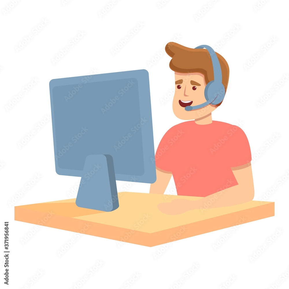 Poster computer online podcast icon. cartoon of computer online podcast vector icon for web design isolated