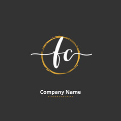 F C FC Initial handwriting and signature logo design with circle. Beautiful design handwritten logo for fashion, team, wedding, luxury logo.