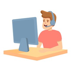 Computer online podcast icon. Cartoon of computer online podcast vector icon for web design isolated on white background