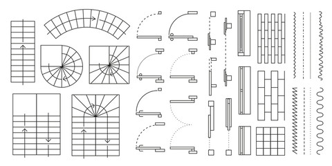 Vector set. Architectural elements for the floor plan. Top view. - 371957472