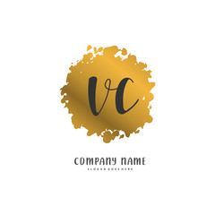 V C VC Initial handwriting and signature logo design with circle. Beautiful design handwritten logo for fashion, team, wedding, luxury logo.