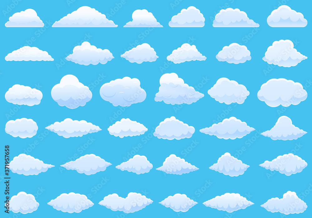 Aufkleber cloud icons set. cartoon set of cloud vector icons for web design