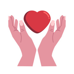 Obraz premium Heart and hands flat icon, vector sign, colorful pictogram isolated on white. Charity, donation symbol, logo illustration. Flat style design