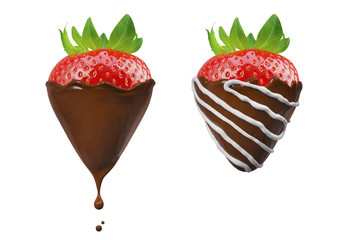 strawberry with chocolate dipping isolated on white background.