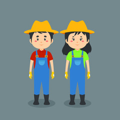 Couple Character Wearing Farmer Uniform