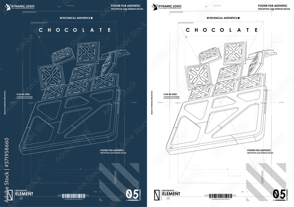 Poster technical style chocolate. design and development, testing, seo, social marketing, web technology. c