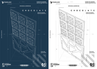 Technical style chocolate. Design and development, testing, SEO, social marketing, web technology. Concept of Hud poster with UI UX elements.