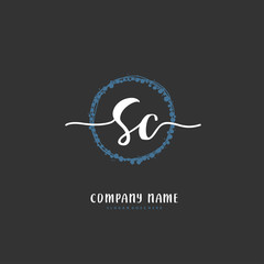 Fototapeta premium S C SC Initial handwriting and signature logo design with circle. Beautiful design handwritten logo for fashion, team, wedding, luxury logo.