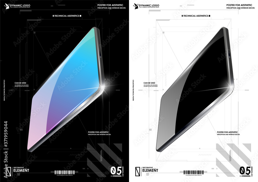 Poster device ui/ux mockup for presentation template. modern smartphone poster with futuristic hud elements