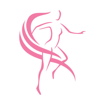 pink dancer silhouette flowing ribbons clip art preview