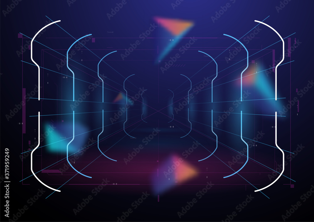 Poster virtual reality space. futuristic vr frame, head-up display design. sci-fi helmet hud ui. futuristic