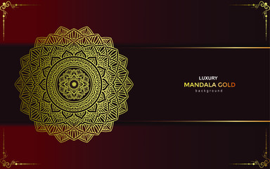 Luxury gold mandala ornate background for wedding invitation, book cover with mandala element style premium vector