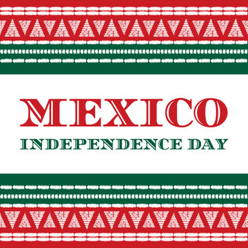 Mexico Independence Day, 16 September, illustration vector. Tribal geometric embroidery ornament pattern background. Design for mexican fiesta poster, carnival party invitation or banner.