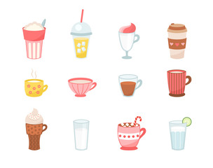 Cartoon Color Different Mug Icon Set. Vector