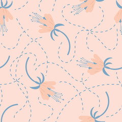 seamless floral pattern with hand drawn doodle fuchsia  flowers. Perfect for apparel,fabric, textile, nursery decoration,wrapping paper.