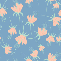 seamless floral pattern with hand drawn doodle fuchsia  flowers. Perfect for apparel,fabric, textile, nursery decoration,wrapping paper.