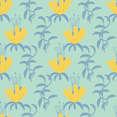seamless floral pattern with hand drawn doodle fuchsia  flowers. Perfect for apparel,fabric, textile, nursery decoration,wrapping paper.
