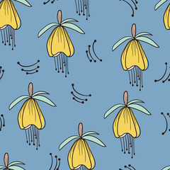 seamless floral pattern with hand drawn doodle fuchsia  flowers. Perfect for apparel,fabric, textile, nursery decoration,wrapping paper.