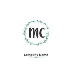 M C MC Initial handwriting and signature logo design with circle. Beautiful design handwritten logo for fashion, team, wedding, luxury logo.