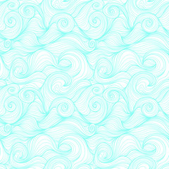 Seamless pattern with blue twisted lines waves. Design for backdrops and colouring book with sea, rivers or water texture. Repeating texture. Print for the cover of the book, postcards.