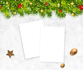 Fototapeta na wymiar Christmas background with white blank paper vector