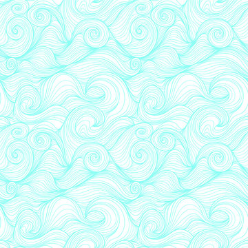 Seamless pattern with blue twisted lines waves. Design for backdrops and colouring book with sea, rivers or water texture. Repeating texture. Print for the cover of the book, postcards.