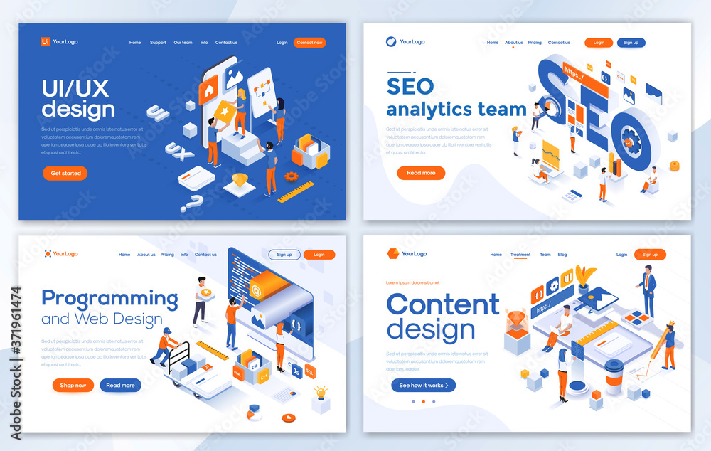 Fototapete flat modern design of landing page template - web velopment set