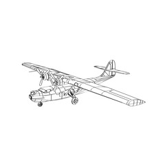 Fototapeta na wymiar Consolidated Pby Catalina Flying Boat Patrol Bomber and Amphibious Aircraft Line Drawing