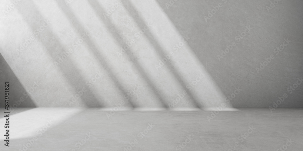 Poster 3d render of empty concrete room with shadow on the wall.