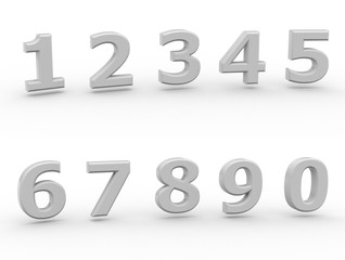 3D numbers 1234567890 on white background