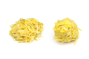 Raw bamboo shoots isolated on a white background, is a food preservation by burning bamboo shoots...