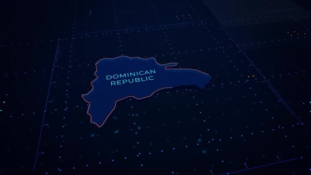 3d render of Dominican republic map. Camera flying through digital space. 