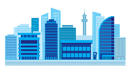 Modern city skyline vector illustration, blue color, flat design, business concept.
