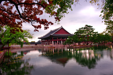 Fototapeta premium The scenery of Autumn colorful park.