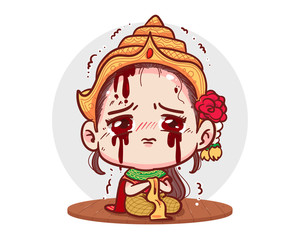 Traditional Thai dress ghost cry or sad feeling isolated on white background with scary halloween concept.