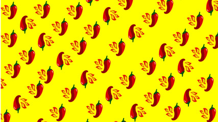 Seamless pattern chili peppers on yellow background