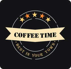 This is a coffee stamp on a dark background, coffee time, coffee, coffee house.