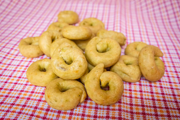Homemade taralli crackers. Traditional snack food of Puglia