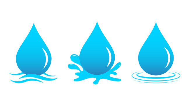 Water drop blue color icon with liquid splash wave concept logo design isolated vector on white background