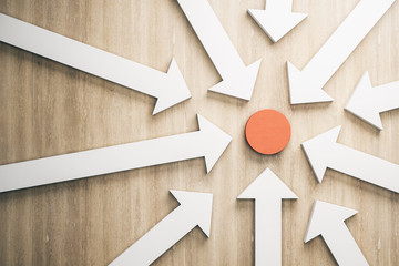 White arrows pointing to red point