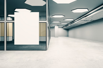 Modern office interior with empty billboard