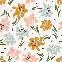 Seamless pattern with blooming lily buds. Vector illustration.