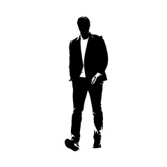 Businessman walking forward, abstract vector silhouette, ink drawing. Isolated business people