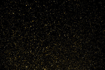 Gold Glitter Texture Isolated on Black Background. Golden stardust. Amber Particles Color. Sparkles Rain. Vector Illustration, Eps 10.