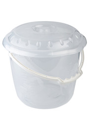white plastic bucket with lid