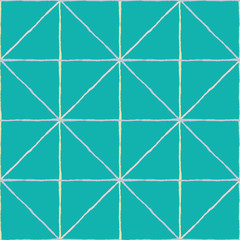 Isometric painterly grid vector seamless pattern background. Hand drawn brush stroke style linear criss cross backdrop. Minimal geometric design in aqua blue with pastel stripes Modern all over print
