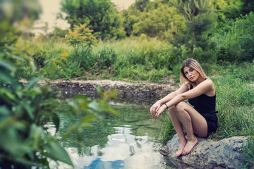 young woman relax and enjoy time at nature