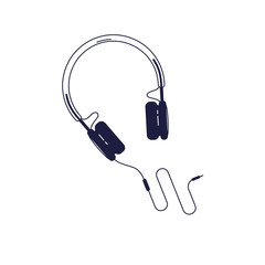 Vector line flat illustration of pair of headphones isolated on white background.